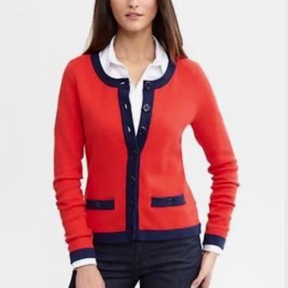 Banana Republic Sweaters - Banana Republic Red & Navy Sweater Cardigan